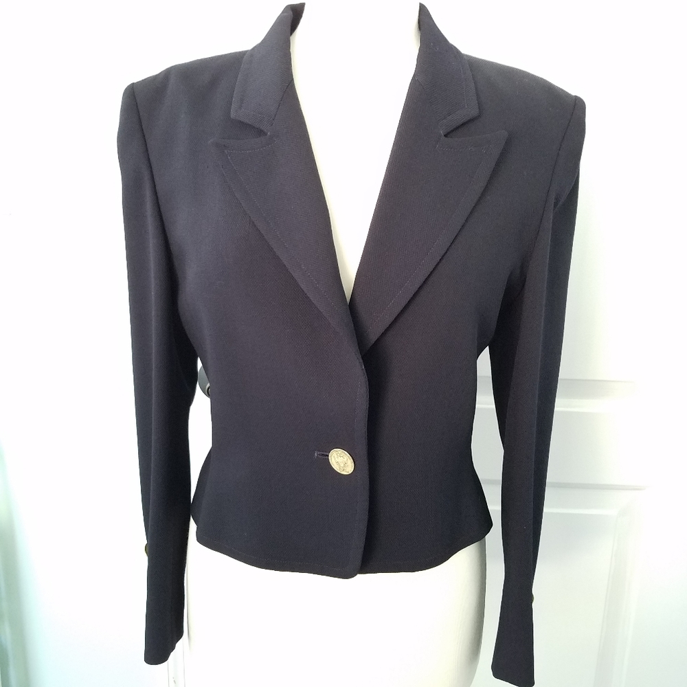 Classic Black Cropped Blazer - Women's Tailored Suit Jacket
